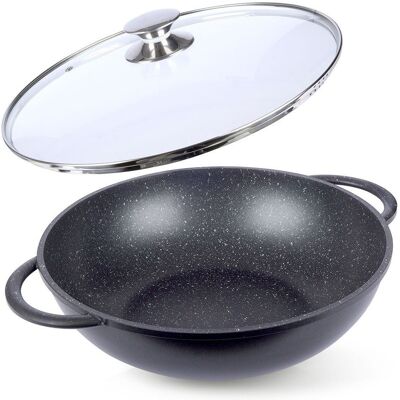 Artemis Głęboki Wok Patelnia Granitowa z Pokrywką do Smażenia Orion Grande 32 cm Artemis Głęboki Wok Patelnia Granitowa z Pokrywką do Smażenia Orion Grande 32 cm