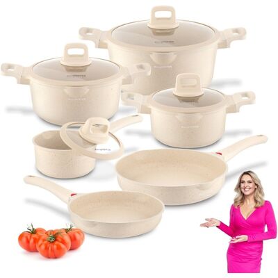Tadar Komplet 3 Garnki Indukcja 2 Patelnie Non Stick Rondelek 10el Creamy Marble Konighoffer Tadar Komplet 3 Garnki Indukcja 2 Patelnie Non Stick Rondelek 10el Creamy Marble Konighoffer