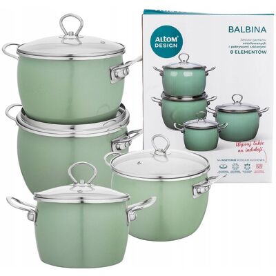 Komplet Garnków Emaliowanych Altom Design Balbina 8 El. Szałwiowy Komplet Garnków Emaliowanych Altom Design Balbina 8 El. Szałwiowy