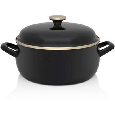 Niski Garnek Emaliowany 24 Cm 5l Z Pokrywką, Czarny, Kolekcja Black Metalac Niski Garnek Emaliowany 24 Cm 5l Z Pokrywką, Czarny, Kolekcja Black Metalac