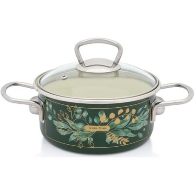 Niski Garnek Emaliowany Ze Szklaną Pokrywką, 16 Cm 1.5l, Ciemnozielony, Kolekcja Golden Times Metalac Niski Garnek Emaliowany Ze Szklaną Pokrywką, 16 Cm 1.5l, Ciemnozielony, Kolekcja Golden Times Metalac