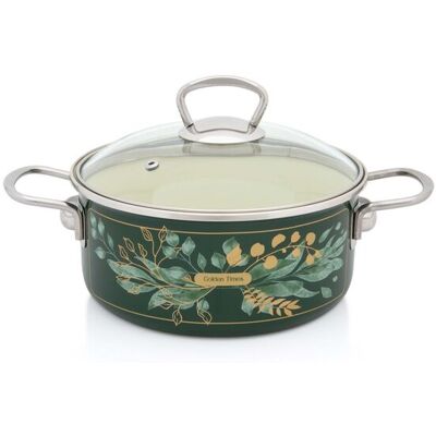 Niski Garnek Emaliowany Ze Szklaną Pokrywką, 20 Cm 2.75l, Ciemnozielony, Kolekcja Golden Times Metalac Niski Garnek Emaliowany Ze Szklaną Pokrywką, 20 Cm 2.75l, Ciemnozielony, Kolekcja Golden Times Metalac