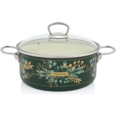Niski Garnek Emaliowany Ze Szklaną Pokrywką, 24 Cm 4.75l, Ciemnozielony, Kolekcja Golden Times Metalac Niski Garnek Emaliowany Ze Szklaną Pokrywką, 24 Cm 4.75l, Ciemnozielony, Kolekcja Golden Times Metalac