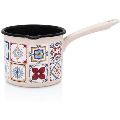 Prosty Kubek Emaliowany Z Długą Rączką, 12 Cm 1.2l, Kremowy, Kolekcja Porto Metalac Prosty Kubek Emaliowany Z Długą Rączką, 12 Cm 1.2l, Kremowy, Kolekcja Porto Metalac