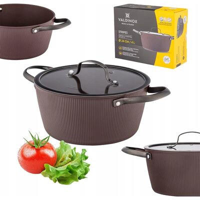 Altom Valdinox Stripes Garnek 24cm 4,0L. Z Pokrywą Szklaną Altom Valdinox Stripes Garnek 24cm 4,0L. Z Pokrywą Szklaną