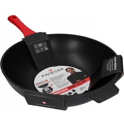 Wok Zwieger Obsidian Patelnia 32Cm Czerwona Rączka Wok Zwieger Obsidian Patelnia 32Cm Czerwona Rączka