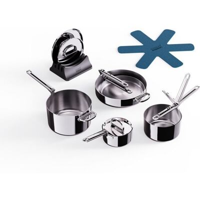 Zestaw 3 Rondli Z Pokrywkami I 2 Patelni + Stojak Space Steel Joseph Joseph Zestaw 3 Rondli Z Pokrywkami I 2 Patelni + Stojak Space Steel Joseph Joseph