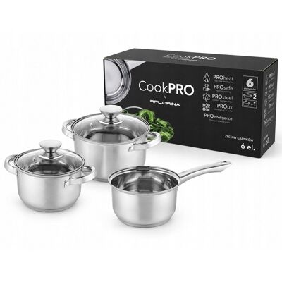 Zestaw Garnków Florina 6 El. Cookpro Florina Stal Nierdzewna Indukcja Zestaw Garnków Florina 6 El. Cookpro Florina Stal Nierdzewna Indukcja