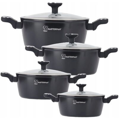 MASTERPAN Zestaw Garnków Marmurowych 8-El. Czarne 16/20/24/28 Cm Indukcja Gaz MASTERPAN Zestaw Garnków Marmurowych 8-El. Czarne 16/20/24/28 Cm Indukcja Gaz