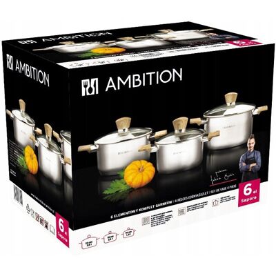 Ambition Zestaw garnków ze stali nierdzewnej 6 el. Ambition Zestaw garnków ze stali nierdzewnej 6 el.