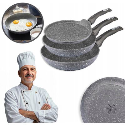 Zestaw Patelni Na Indukcję Gaz Patelnia Marmurkowa Valdinox Rock 24/26/28cm Zestaw Patelni Na Indukcję Gaz Patelnia Marmurkowa Valdinox Rock 24/26/28cm