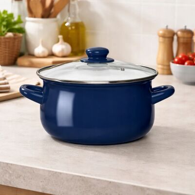 Garnek Emaliowany Indukcja Gaz Pokrywka Szklana Altom Design Granatowy 1,9l Garnek Emaliowany Indukcja Gaz Pokrywka Szklana Altom Design Granatowy 1,9l