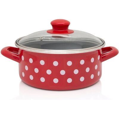 Garnek Emaliowany Niski Ze Szklaną Pokrywką 20 Cm 2,75 L Czerwony Dots On Red Metalac Garnek Emaliowany Niski Ze Szklaną Pokrywką 20 Cm 2,75 L Czerwony Dots On Red Metalac