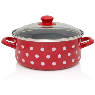 Garnek Emaliowany Niski Ze Szklaną Pokrywką 22 Cm 3,5 L Czerwony Dots On Red Metalac Garnek Emaliowany Niski Ze Szklaną Pokrywką 22 Cm 3,5 L Czerwony Dots On Red Metalac