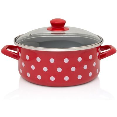 Garnek Emaliowany Niski Ze Szklaną Pokrywką 24 Cm 4,75 L Czerwony Dots On Red Metalac Garnek Emaliowany Niski Ze Szklaną Pokrywką 24 Cm 4,75 L Czerwony Dots On Red Metalac
