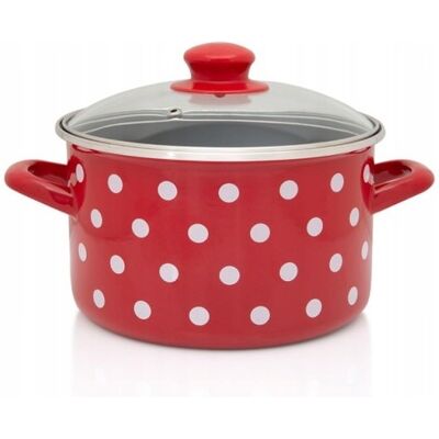 Garnek Emaliowany Ze Szklaną Pokrywką 24 Cm 6,75 L Czerwony Dots On Red Metalac Garnek Emaliowany Ze Szklaną Pokrywką 24 Cm 6,75 L Czerwony Dots On Red Metalac