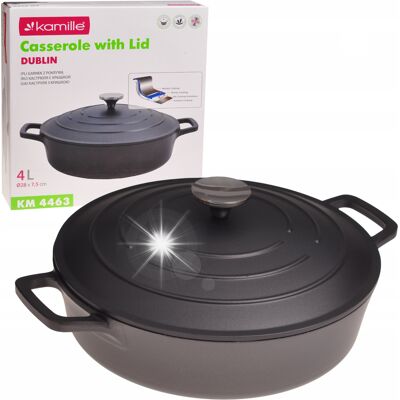 Kamille Garnek Tradycyjny Aluminiowy 28cm Z Pokrywką Gaz Indukcja Piekarnika Czarny Kamille Garnek Tradycyjny Aluminiowy 28cm Z Pokrywką Gaz Indukcja Piekarnika Czarny