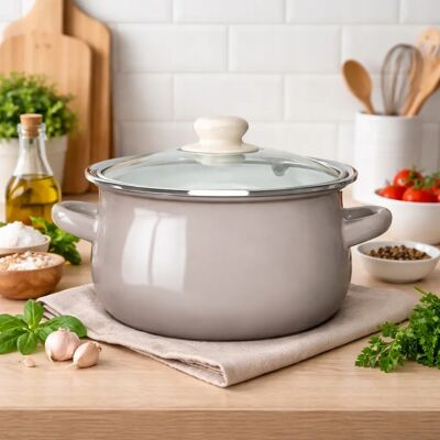 Garnek Z Pokrywą Emaliowany Indukcja Gaz 20 Cm Altom Design Taupe 2,7 L Garnek Z Pokrywą Emaliowany Indukcja Gaz 20 Cm Altom Design Taupe 2,7 L