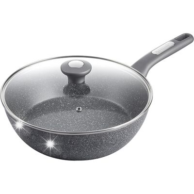Patelnia Głęboka Wok Granitowa 24cm Z Pokrywką Indukcja Kamille Patelnia Głęboka Wok Granitowa 24cm Z Pokrywką Indukcja Kamille