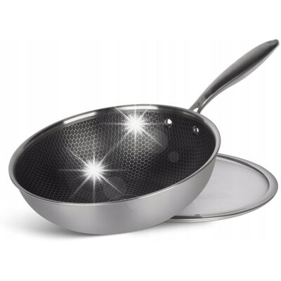 Edenberg Patelnia Głęboka Wok Z Pokrywką Nieprzywierająca Stalowa 28cm Indukcja Gaz Edenberg Patelnia Głęboka Wok Z Pokrywką Nieprzywierająca Stalowa 28cm Indukcja Gaz