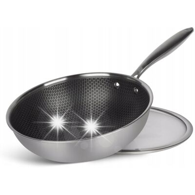 Edenberg Patelnia Głęboka Wok Z Pokrywką Nieprzywierająca Stalowa 30cm Indukcja Gaz Edenberg Patelnia Głęboka Wok Z Pokrywką Nieprzywierająca Stalowa 30cm Indukcja Gaz