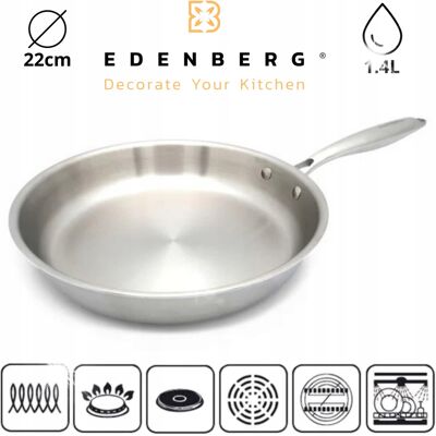 Edenberg Patelnia Tradycyjna Ze Stali Nierdzewnej 22cm Indukcja Gaz Edenberg Patelnia Tradycyjna Ze Stali Nierdzewnej 22cm Indukcja Gaz