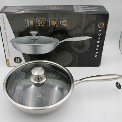 Edenberg Patelnia Wok Z Pokrywką 28cm Plaster Miodu Stal Nierdzewna Gaz Indukcja Edenberg Patelnia Wok Z Pokrywką 28cm Plaster Miodu Stal Nierdzewna Gaz Indukcja
