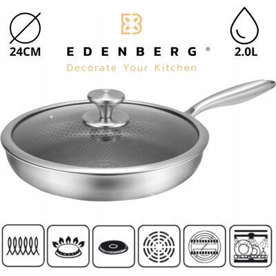 Edenberg Solidna Patelnia Z Pokrywą 24cm 2.0l Plaster Miodu Stal Nierdzewna Indukcja Edenberg Solidna Patelnia Z Pokrywą 24cm 2.0l Plaster Miodu Stal Nierdzewna Indukcja