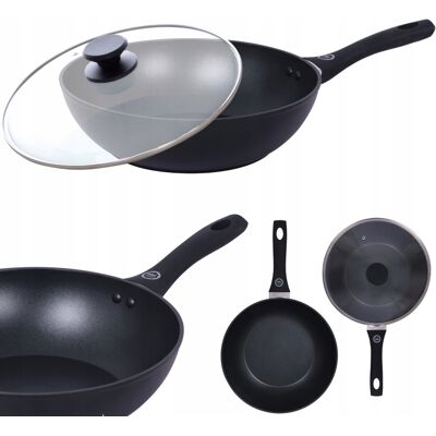 Wok Patelnia Z Pokrywką Nieprzywierająca Solidna Żaroodporna Mg Home 28cm Wok Patelnia Z Pokrywką Nieprzywierająca Solidna Żaroodporna Mg Home 28cm