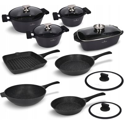 Zestaw Garnków, Patelni, Pokrywek I Brytfanna 14 El. Black Stone Zwieger Zestaw Garnków, Patelni, Pokrywek I Brytfanna 14 El. Black Stone Zwieger