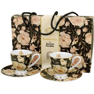 DUO 2 filiżanki espresso ze spodkami ENGLISH ROSES BLACK - Golden Line DUO 2 filiżanki espresso ze spodkami ENGLISH ROSES BLACK - Golden Line