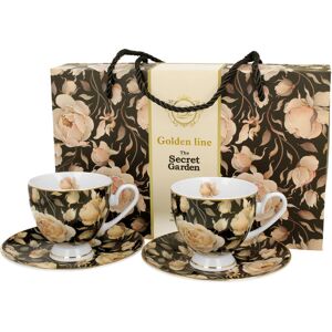 DUO 2 filiżanki ze spodkami ENGLISH ROSES BLACK - Golden Line DUO 2 filiżanki ze spodkami ENGLISH ROSES BLACK - Golden Line