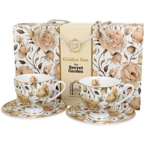 DUO 2 filiżanki ze spodkami ENGLISH ROSES WHITE - Golden Line DUO 2 filiżanki ze spodkami ENGLISH ROSES WHITE - Golden Line