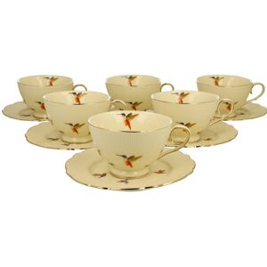 DUO 6 filiżanek do kawy spodki kolibry ecru porcelana DUO 6 filiżanek do kawy spodki kolibry ecru porcelana