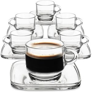 Artemis 6x Filiżanki Szklane ze Spodkiem do Picia Kawy Espresso Zestaw Filiżanek Artemis 6x Filiżanki Szklane ze Spodkiem do Picia Kawy Espresso Zestaw Filiżanek