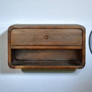 ABC Artisan Furniture Orzechowa wisząca szafka nocna z zakrzywionym wzorem i otwartym slotem, sypialnia ABC Artisan Furniture Orzechowa wisząca szafka nocna z zakrzywionym wzorem i otwartym slotem, sypialnia