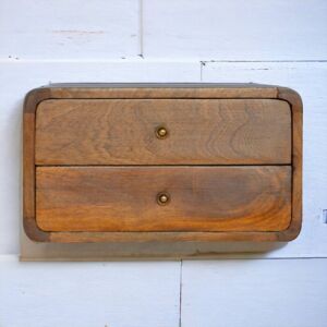 ABC Artisan Furniture Orzechowa wisząca zaokrąglona szafka nocna z 2 szufladami, sypialnia ABC Artisan Furniture Orzechowa wisząca zaokrąglona szafka nocna z 2 szufladami, sypialnia