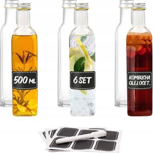 Inny producent BUTELKI SZKLANE 6 SZTUK 500ML KWADRATOWE ZAKRĘTKĄ ETYKIETAMI MARKEREM Inny producent BUTELKI SZKLANE 6 SZTUK 500ML KWADRATOWE ZAKRĘTKĄ ETYKIETAMI MARKEREM