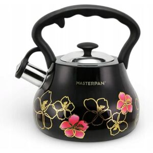 CZAJNIK STALOWY Z GWIZDKIEM 2,7L - CZARNY W KWIATY MASTERPAN CZAJNIK STALOWY Z GWIZDKIEM 2,7L - CZARNY W KWIATY MASTERPAN
