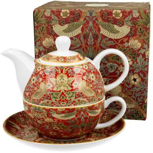 Dzbanek do herbaty porcelanowy z filiżanką i spodkiem DUO Strawberry Thief Red William Morris 350 ml Dzbanek do herbaty porcelanowy z filiżanką i spodkiem DUO Strawberry Thief Red William Morris 350 ml