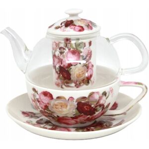 Queen Isabell Elegancki komplet filiżanka+dzbanuszek z zaparzaczem tea for one - róża Queen Isabell Elegancki komplet filiżanka+dzbanuszek z zaparzaczem tea for one - róża