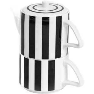 HOMLA Dzbanek BRETA z filiżanką w paski czarny 300 ml HOMLA Dzbanek BRETA z filiżanką w paski czarny 300 ml