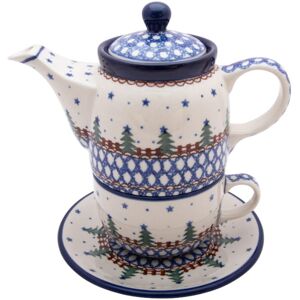 Komplet Czajnik 400 ml Filiżanka 200 ml Choinki Śnieżynki - Ceramika Artystyczna Bolesławiec Komplet Czajnik 400 ml Filiżanka 200 ml Choinki Śnieżynki - Ceramika Artystyczna Bolesławiec
