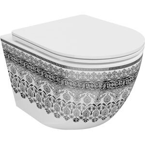 Mexen Lena miska wc Rimless z deską wolnoopadającą slim, duroplast, biała/czarna wzór - 30224095 Mexen Lena miska wc Rimless z deską wolnoopadającą slim, duroplast, biała/czarna wzór - 30224095