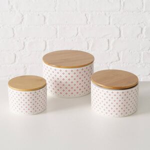 Boltze Pojemniki ceramiczne z bambusową pokrywą LILLY, 3 sztuki Boltze Pojemniki ceramiczne z bambusową pokrywą LILLY, 3 sztuki