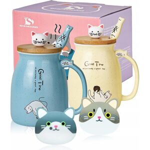 Inny producent SHENDONG Kubki Ceramiczne Z Kotem Zestaw 2 Sztuki Z Bambusową Pokrywką Inny producent SHENDONG Kubki Ceramiczne Z Kotem Zestaw 2 Sztuki Z Bambusową Pokrywką
