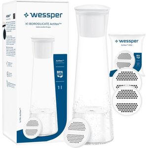 Szklana Karafka na Wodę i Napoje WESSPER 1L z 3 Filtrami do Wody Kranowej Szklana Karafka na Wodę i Napoje WESSPER 1L z 3 Filtrami do Wody Kranowej