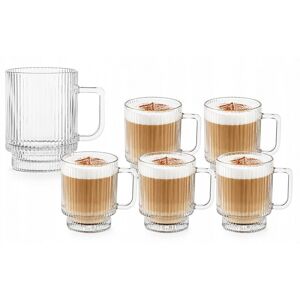 DOMOSFERA Szklanki Prążkowane 300ml 6szt Kubki do Latte Capuccino herbatę na prezent DOMOSFERA Szklanki Prążkowane 300ml 6szt Kubki do Latte Capuccino herbatę na prezent