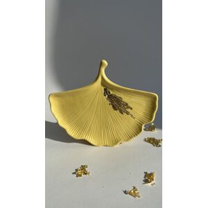 manumanu decor Taca dekoracyjna Liść Miłorzębu Żółta ze złotym dekorem manumanu decor Taca dekoracyjna Liść Miłorzębu Żółta ze złotym dekorem