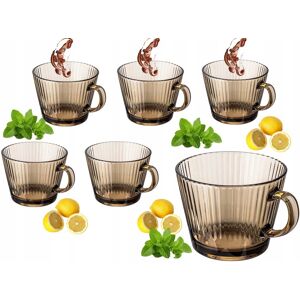Banquet ZESTAW SZKLANEK KUBEK w paski plisy dymny 6x 410 ml na KAWĘ HERBATĘ napoje Banquet ZESTAW SZKLANEK KUBEK w paski plisy dymny 6x 410 ml na KAWĘ HERBATĘ napoje